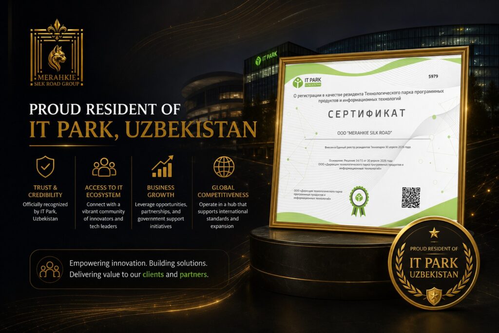 Proud resident of IT Park Uzbekistan, representing innovation, technology, digital entrepreneurship, and global business growth.