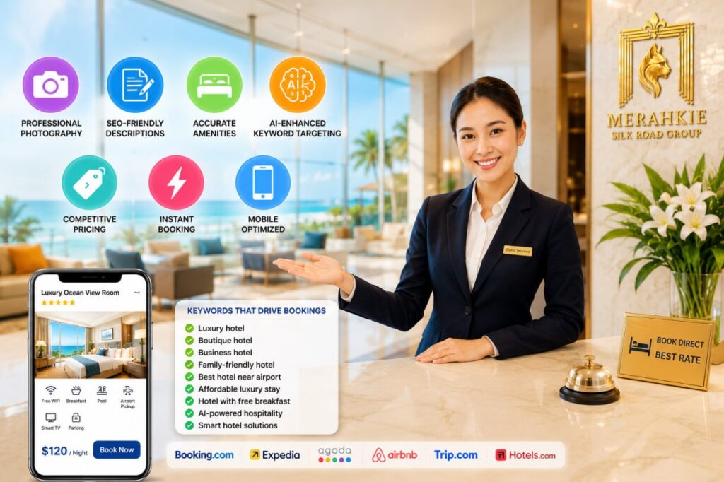 Hotel Website Development with mobile-friendly design, booking engine integration, and SEO to increase direct hotel bookings.