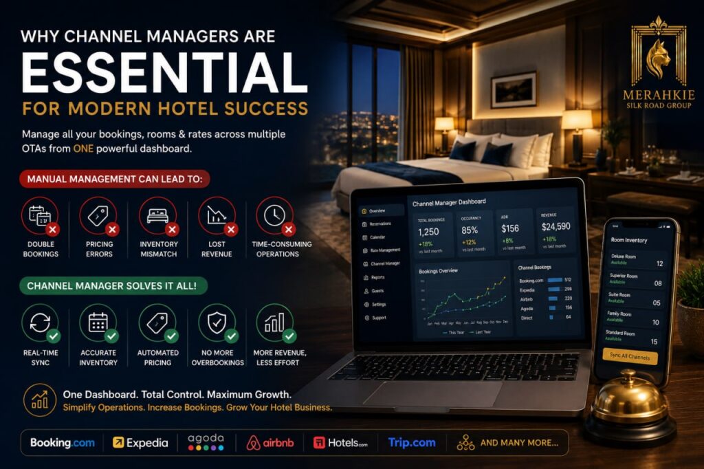 Hotel Website Development with mobile-friendly design, booking engine integration, and SEO to increase direct hotel bookings.